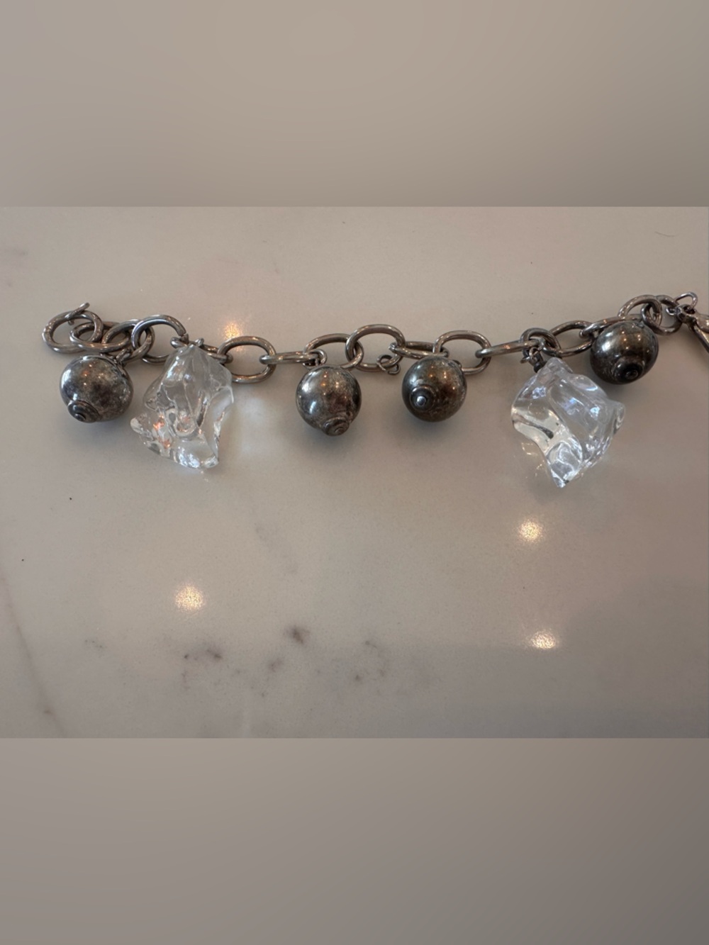 60s Clear Lucite Dangling Ice Chunks/Silvertone Beads Bracelet Vintage